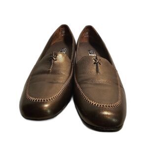 munro American Warm Medium Brown Leather Slip-on Loafers w a 1" Heel sz 8